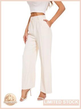 Wide Leg Dress Pants High Waisted Pleated Work Slacks